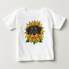 Camiseta Rosto de cachorro Rottweiler fofo em Girassol