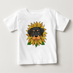 Camiseta Rosto de cachorro Rottweiler fofo em Girassol