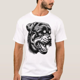 Camiseta rosto de cão Rottweiler zangado - arte linear