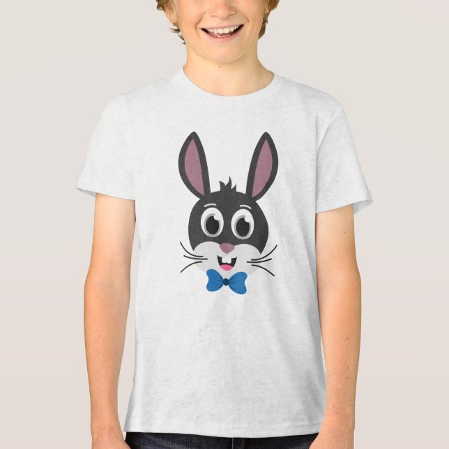 Camiseta Rosto de Coelho Bonito Menino Desenho Animado Pásc (Frente)