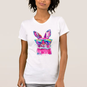Camiseta Rosto de Coelho com Óculos Tie Dye Feliz Dia de Pá