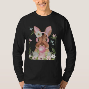 Camiseta Rosto de Coelho Fofo Com Chiclete e Fones de Ouvid