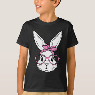 Camiseta Rosto de coelho fofo de bandana óculos de coraçãoC