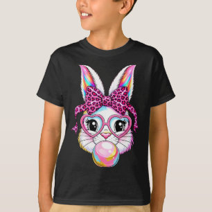 Camiseta Rosto de coelho fofo de leopardo óculos de arco gr