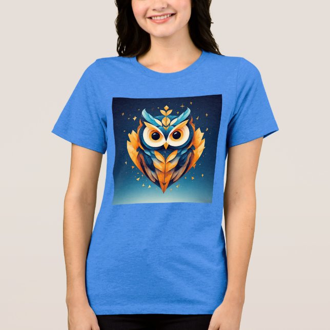 Camiseta Rosto de Coruja Geométrico Colorido (Frente)