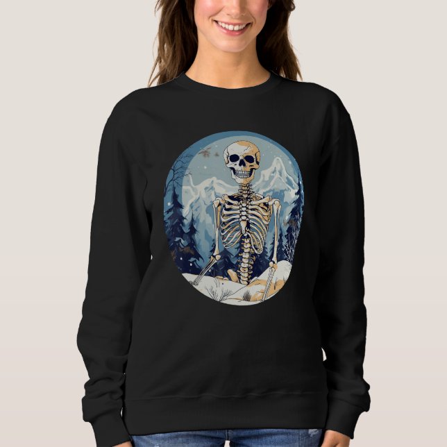 Camiseta Rosto de esqueleto sorridente com montanhas no inv (Frente)