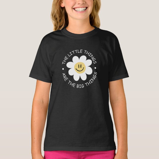 Camiseta rosto de flor fofa com citação motivacional (Frente)