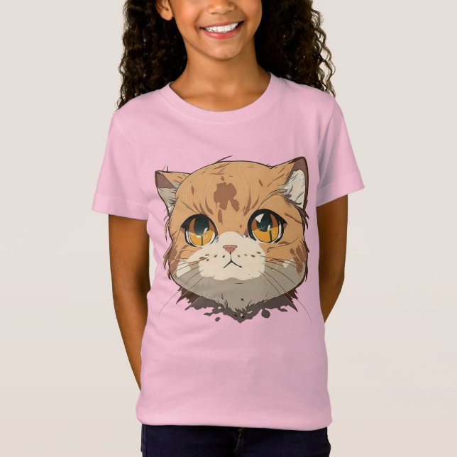 Camiseta Rosto de Gato de Anime (Frente)