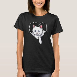 Camiseta Rosto de Gato de Tecido Rasgado Coração com Buraco