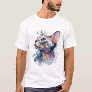 Camiseta Rosto de Gato em Aquarela com Água de Lavanda Suav