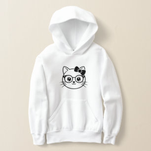 Camiseta Rosto de Gato Nerdy Kawaii com Óculos e Laço em Li