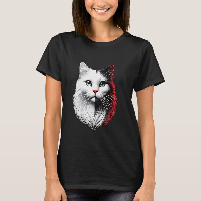 Camiseta Rosto de gato preto e branco (Frente)
