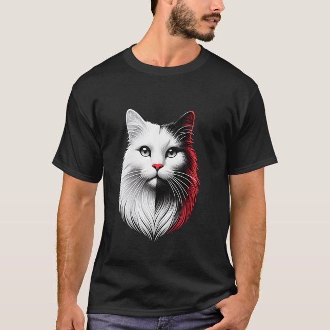 Camiseta Rosto de gato preto e branco (Frente)