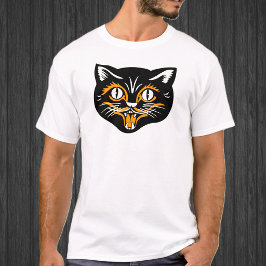 Camiseta Rosto de Gato Vintage de Halloween
