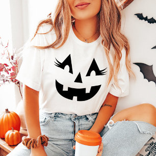 Camiseta Rosto de Jack O Lantern Feminino Preto para Mulher