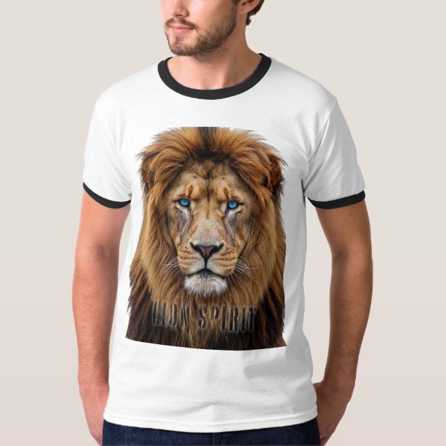 Camiseta Rosto de Leão Majestoso com Olhos Azuis | Anima Fa (Frente)