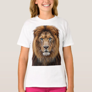 Camiseta Rosto de Leão Majestoso com Olhos Azuis Anima Se