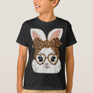 Camiseta Rosto de leopardo de coelho fofo de menina feliz E