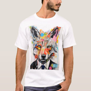 Camiseta Rosto de Lobo com Geométrico Abstrato
