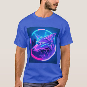 Camiseta Rosto de Lobo Neon Futurista em Arte Geométrica