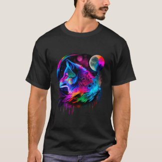 Camiseta Rosto de Lobo Pintura Colorida Vibrante Selva