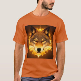 Camiseta Rosto de Lobo Radiante Iluminado por Luz Dourada