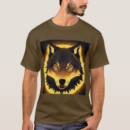 Camiseta Rosto de Lobo Radiante Iluminado por Luz Dourada
