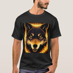 Camiseta Rosto de Lobo Radiante Iluminado por Luz Dourada