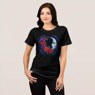 Camiseta Rosto de Lua Celestial Encantada & Floral Mística