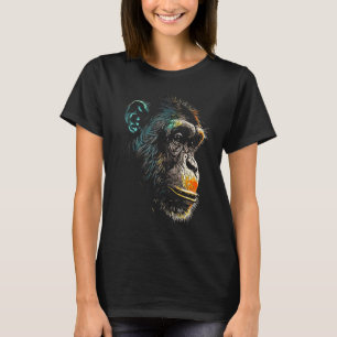 Camiseta Rosto de Macaco Chimpanzé Colorido Pintura Florest