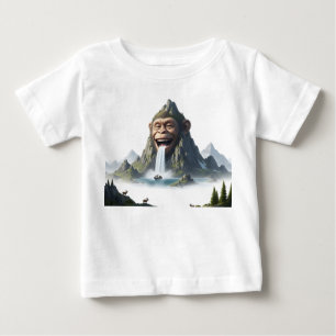 Camiseta Rosto de Macaco Rindo Surrealista Montanha Cachoei
