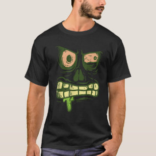 Camiseta Rosto de Monstro Zumbi Verde Assustador Sinistro H