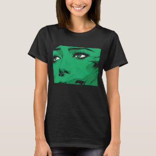 Camiseta Rosto de Mulher Pop-Art em Verde Vibrante