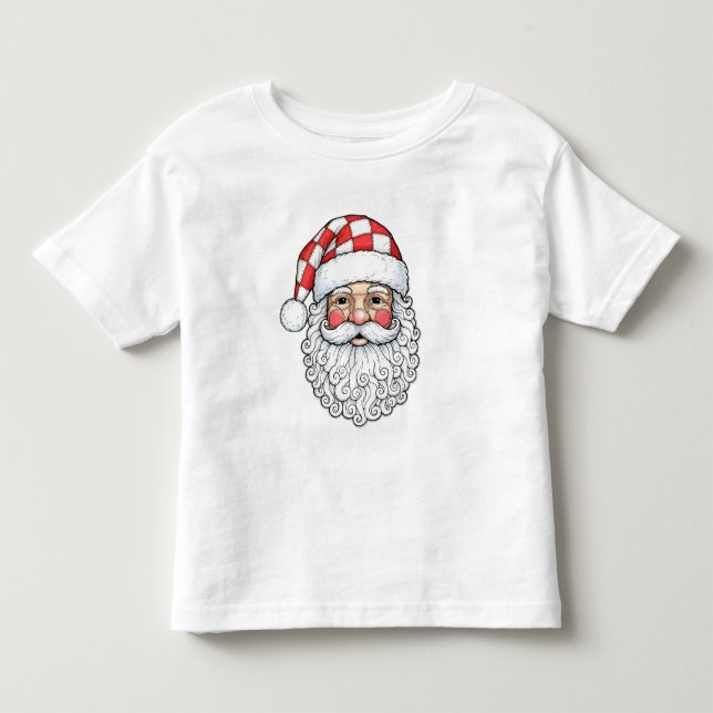 Camiseta Rosto de Papai Noel em Patchwork no Estilo de Arte (Frente)