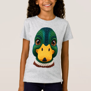 Camiseta Rosto de Pato-real de Crochê Falso em Verde Esmera