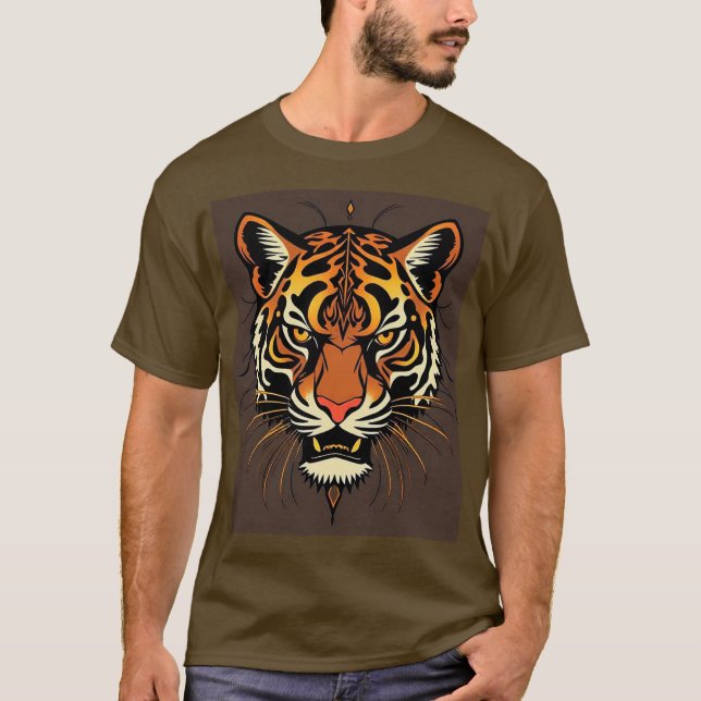 Camiseta Rosto de Tigre com Padrões Tribais (Frente)