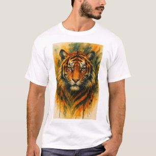 Camiseta Rosto de Tigre Feroz em Aquarela – Animal Selvagem