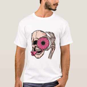 Camiseta Rosto do crânio Com Rosquinha humor escuro doce e