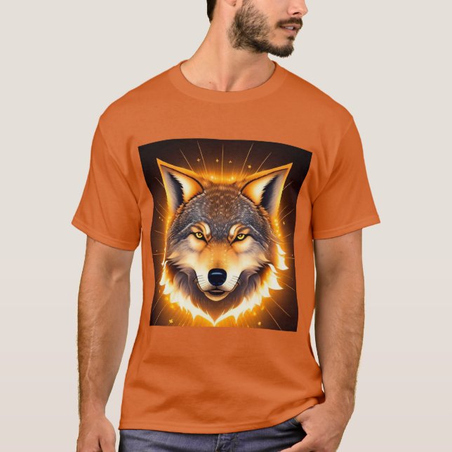 Camiseta Rosto do Lobo Radiante Iluminado pela Luz do Ouro (Frente)