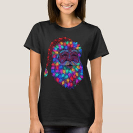 Camiseta Rosto do Papai Noel Feito de Luzes de Árvore de Na