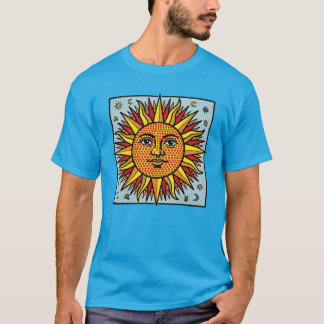 Camiseta Rosto do Sol Celestial em Estilo Pop Art de Histór