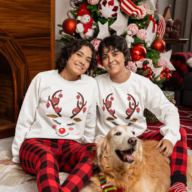 Camiseta Rosto e ornamentos Adoráveis de Veado em Barras (Adorable Deer Face & Ornaments on Antlers Women's Sweatshirt)