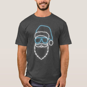 Camiseta Rosto engraçado do Papai Noel Luz de Natal Festa d
