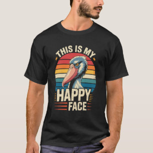 Camiseta Rosto Feliz de Ave Grou de Bico de Sapato Engraçad