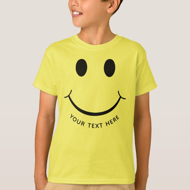 Camiseta Rosto Feliz Engraçado, Adicione Seu Texto Claro (Frente)