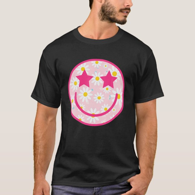 Camiseta Rosto Feliz, Rosa Engraçada Daisy Flor Tshirt Sorr (Frente)