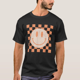 Camiseta Rosto Feliz Xadrez Padrão Retro Sorriso Meninos