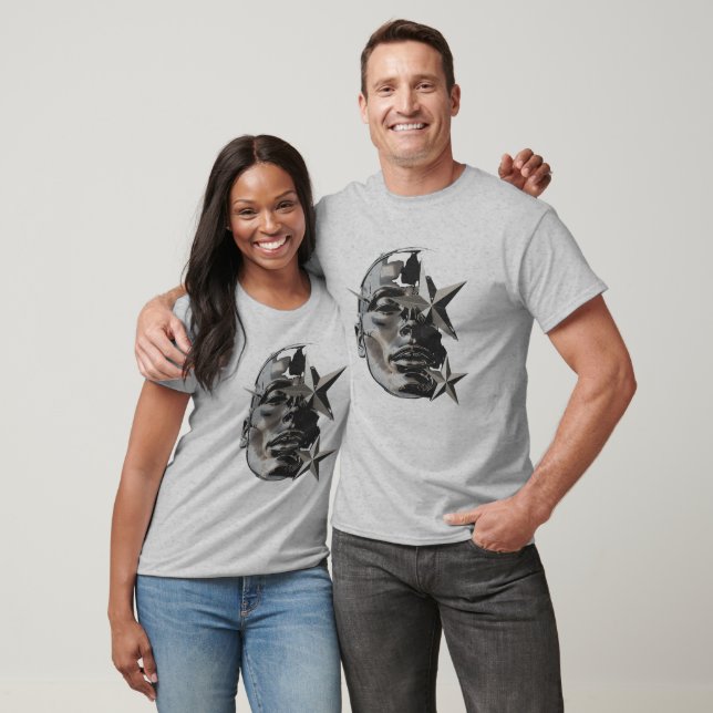 Camiseta Rosto Gráfico Prata Metálico (Unissex)