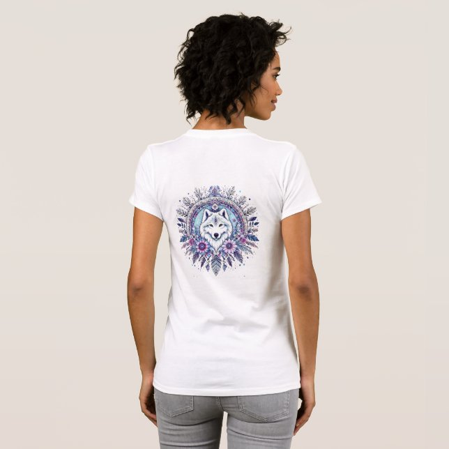 Camiseta Rosto ilustrado de um lobo branco (Parte Traseira Completa)