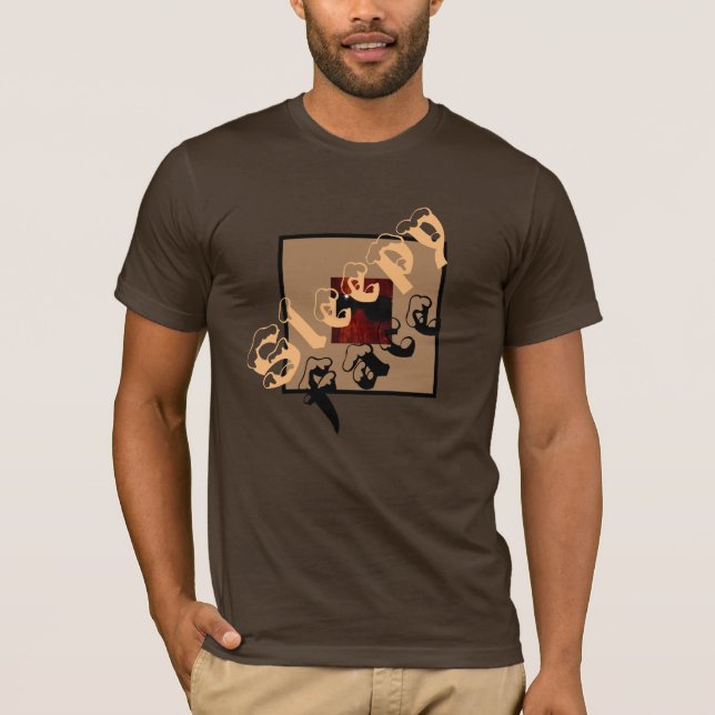 Camiseta Rosto Sonolento: Camisa-T do Pescoço Marrom (Frente)